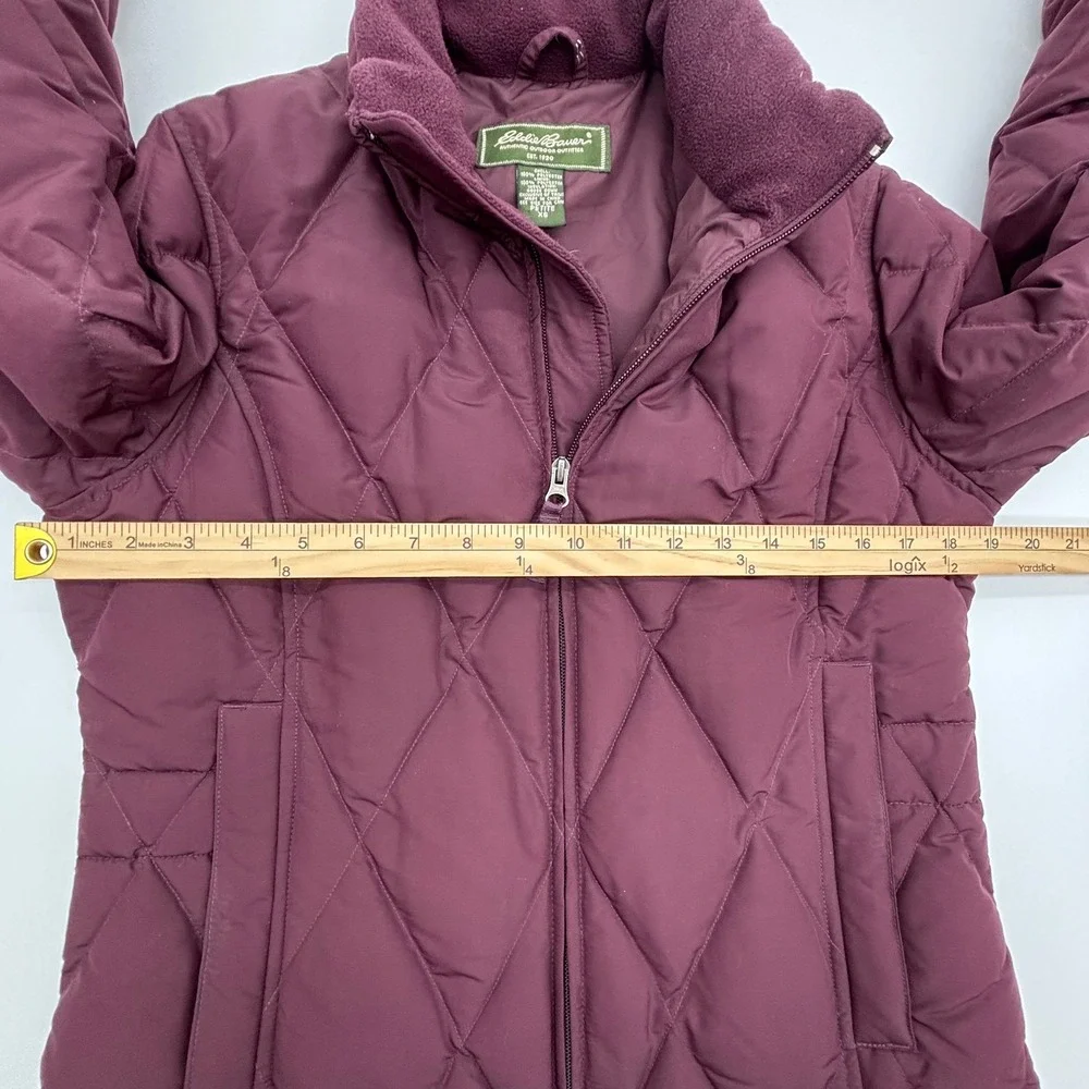Eddie‎ Bauer Womens Petite XS Quilted Goose Down Insulated Puffer Jacket Maroon